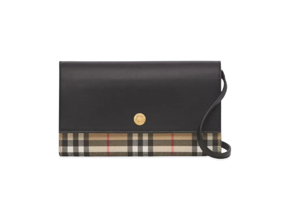 BURBERRY Check & Leather Wallet With Detacable Strap "Archive Beige/Black"