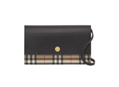 BURBERRY Check & Leather Wallet With Detacable Strap "Archive Beige/Black"