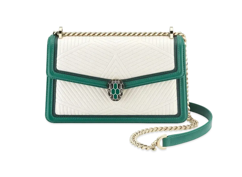 BVLGARI Serpenti Diamond Blast Shoulder Bag "White"