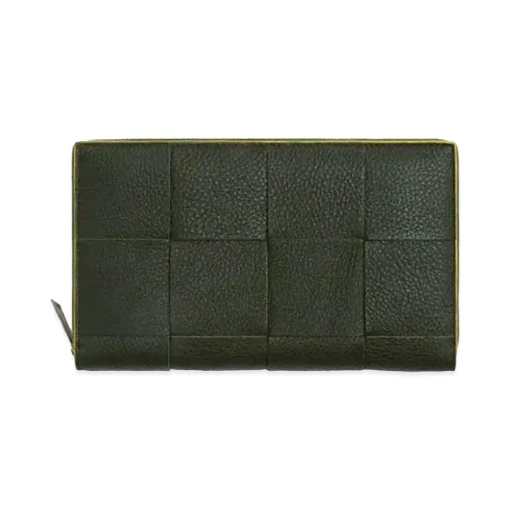 Bottega Veneta Casette Maxi Intrecciato Calfskin Bi-fold Zip Around Wallet "Camping/Pollen"