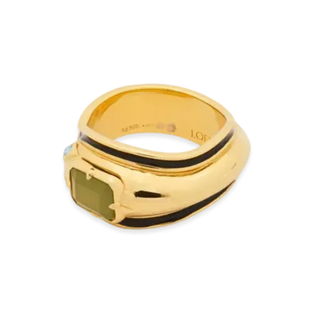LOEWE Snake Ring in Sterling Silver, Crystals and Jade "Gold/Black"