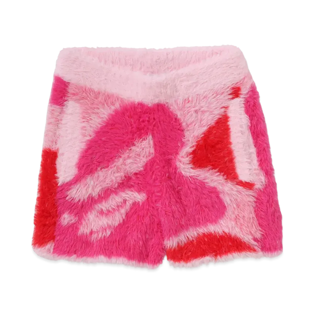 A BATHING APE Ladies Long Fur Jacquard Shorts "Pink"