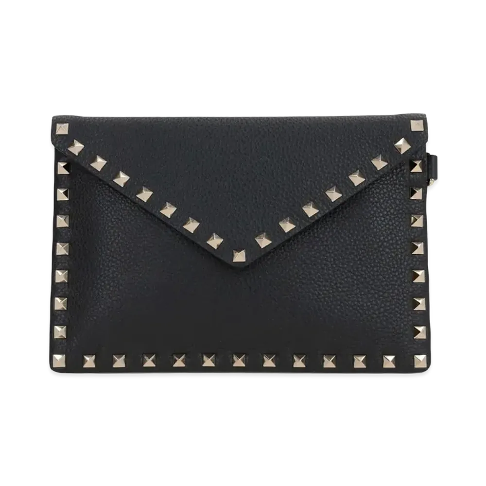 Valentino Women's Rockstud Grainy Leather Pouch "Black"
