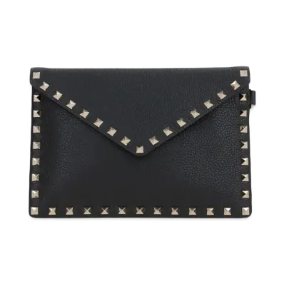Valentino Women's Rockstud Grainy Leather Pouch "Black"