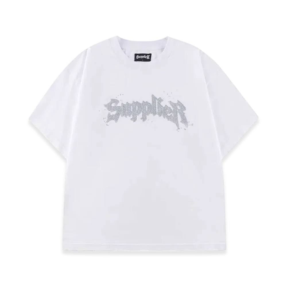 サプライヤー スプラッシュ ラインストーン アイアン ロゴ Tシャツ "ホワイト"