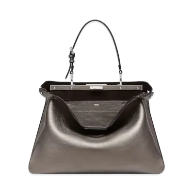 FENDI Peekaboo Soft Large Metallic Leather Bag "Gray"