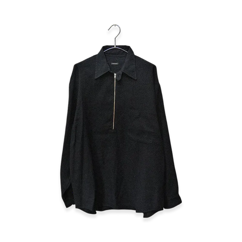 COMOLI Cashmere Washi Half-Zip Shirt "Navy"