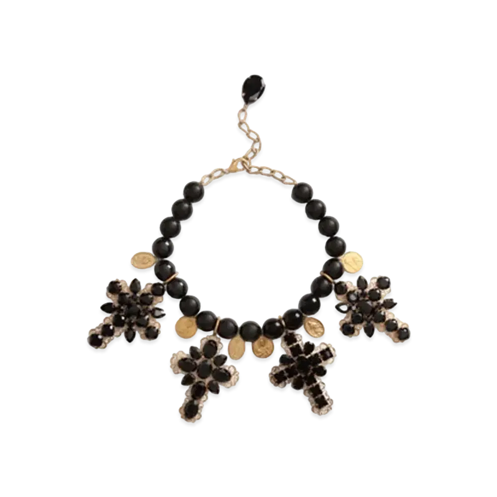 Dolce&Gabbana Necklace with Rhinestone Crosses "Black/Gold"