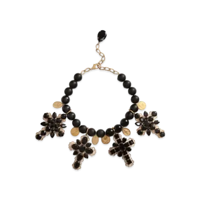 Dolce&Gabbana Necklace with Rhinestone Crosses "Black/Gold"