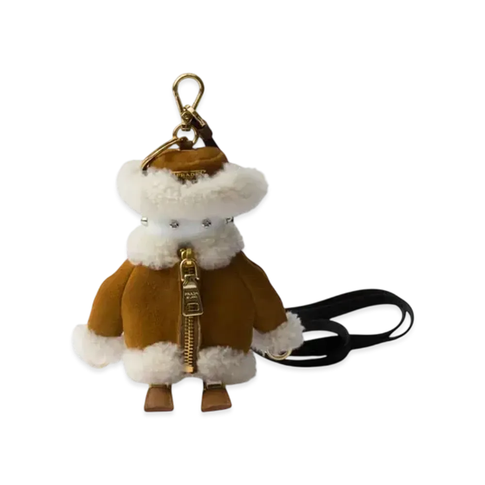 PRADA Soft Robot Shearling Bag Charm "Beige"