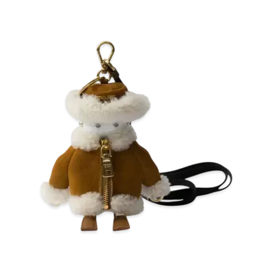 PRADA Soft Robot Shearling Bag Charm "Beige"