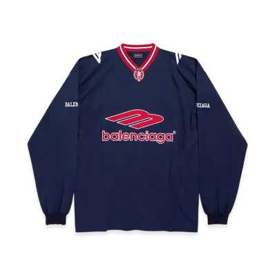 BALENCIAGA 3B Football Long Sleeve V-Neck T-Shirt "Dark Navy/Red"