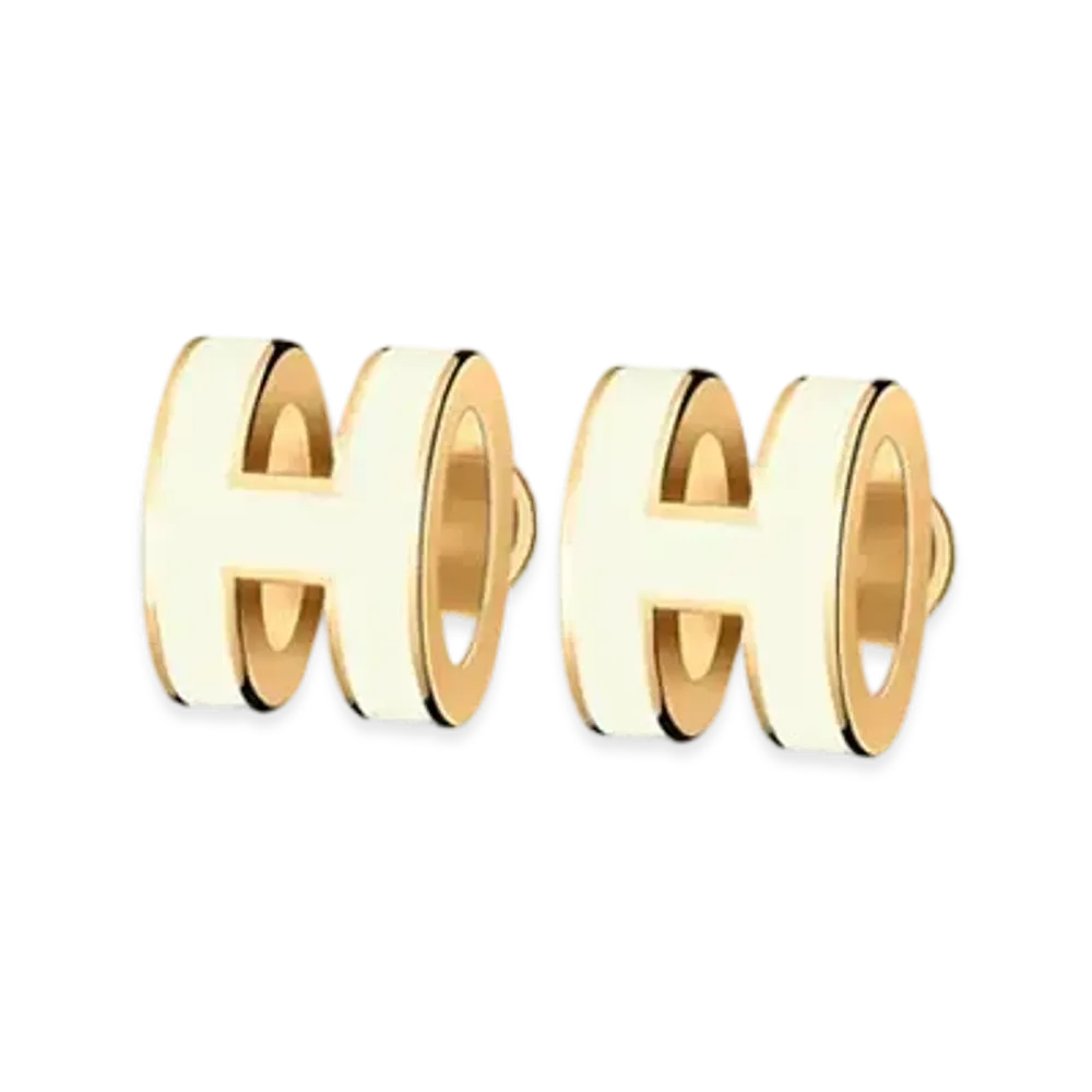 Hermes Mini Pop H Earrings "Gold/Blanc"
