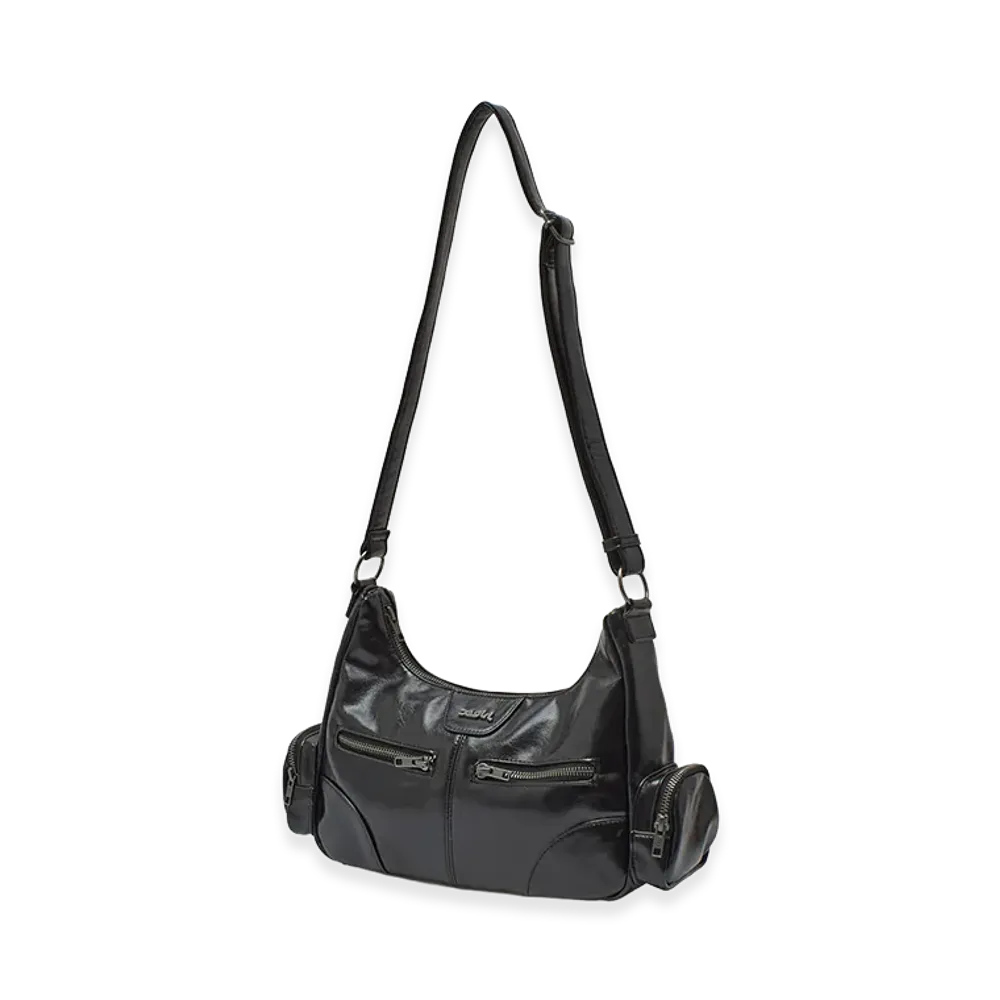 X-Girl Women's Double Zip Faux Leather Bag "Black"