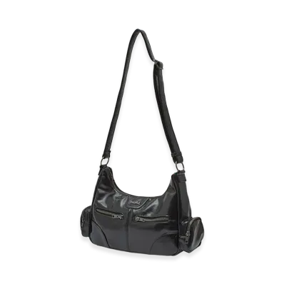 X-Girl Women's Double Zip Faux Leather Bag "Black"