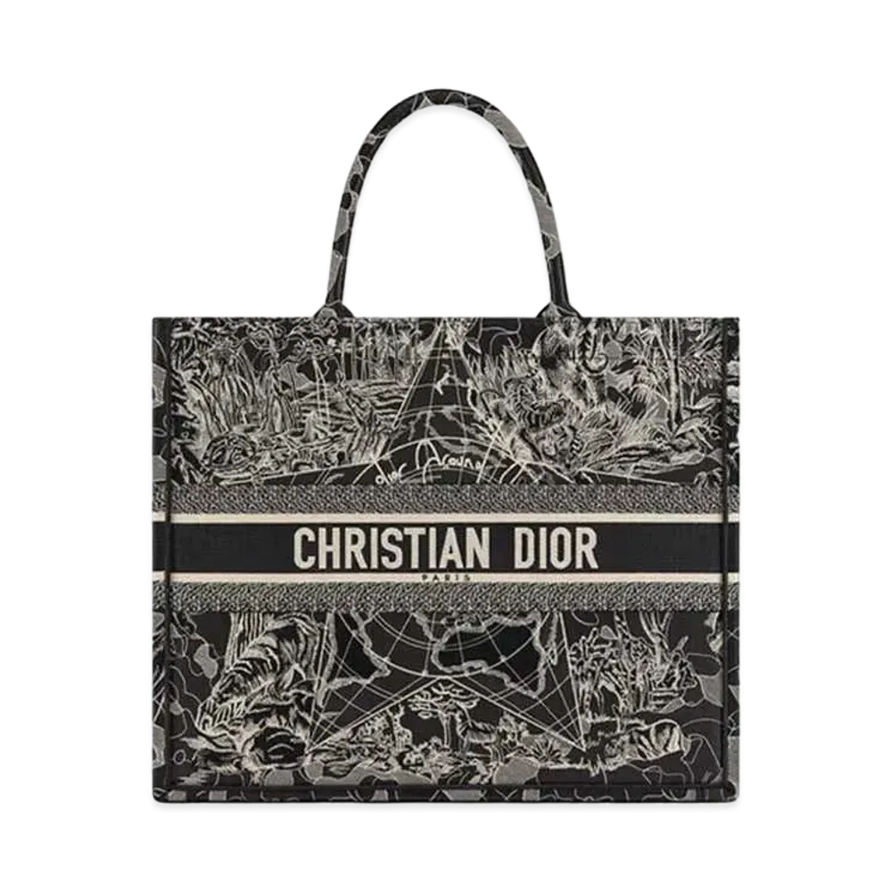 Dior Book Tote Gold-Tone Dior Around the World Stella Embroidery "Black"