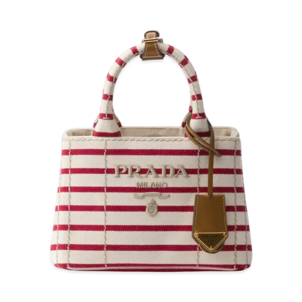 PRADA Striped Cotton Canvas Mini-Bag "Ivory/Red"