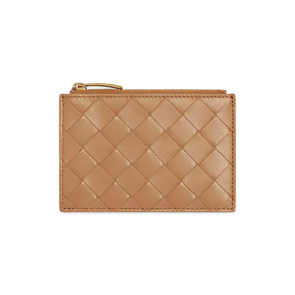 Bottega Veneta Intrecciato Zipped Card Case "Pale Brown"