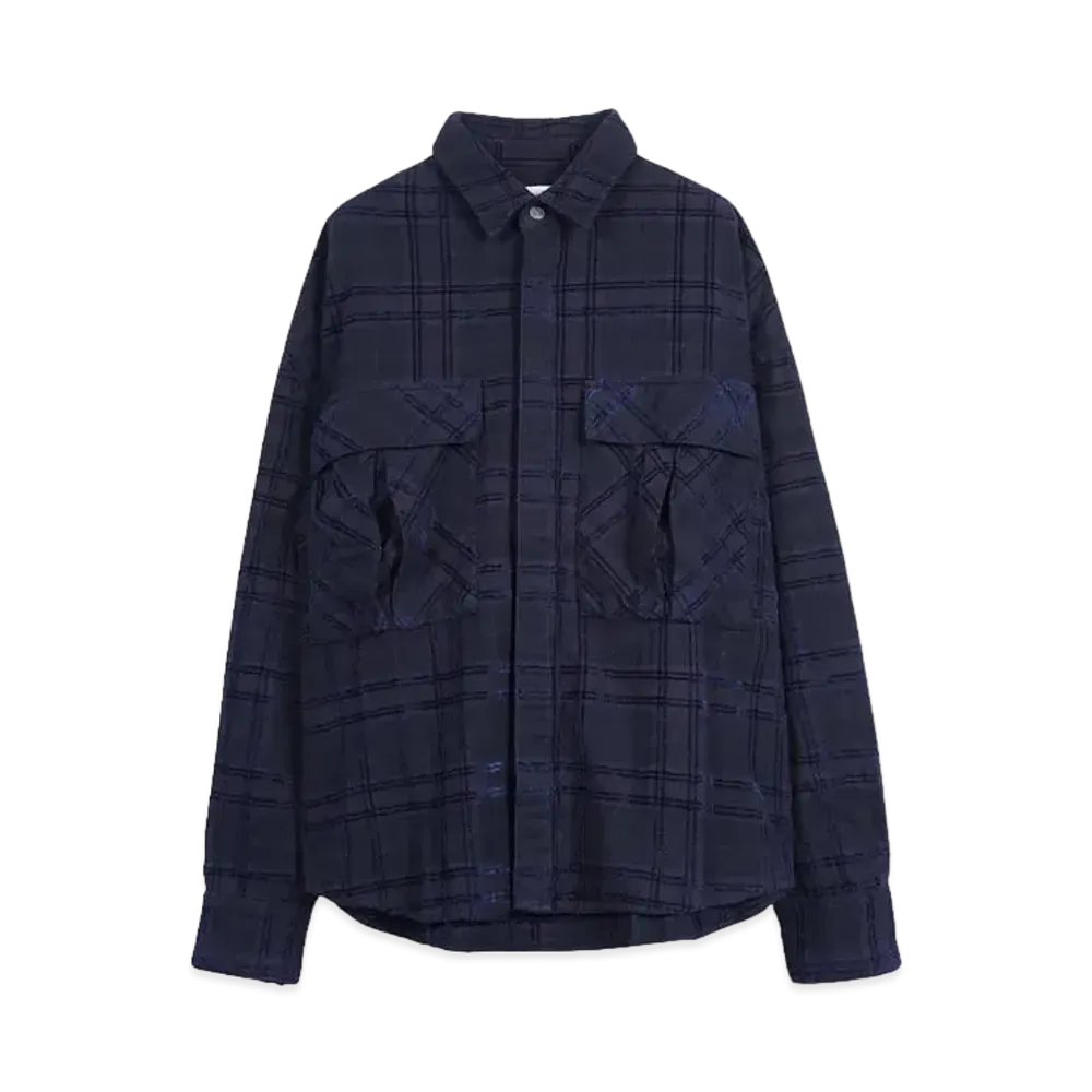 TAIN DOUBLE PUSH CHECK OVERDYE OUTSHIRTS "NAVY"
