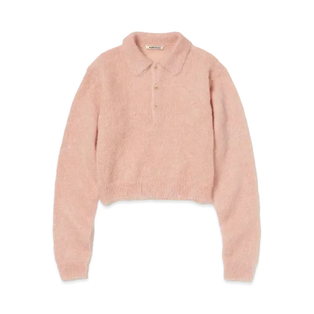 AURALEE Brushed Super Kid Mohair Knit Short Polo "Pink Beige"