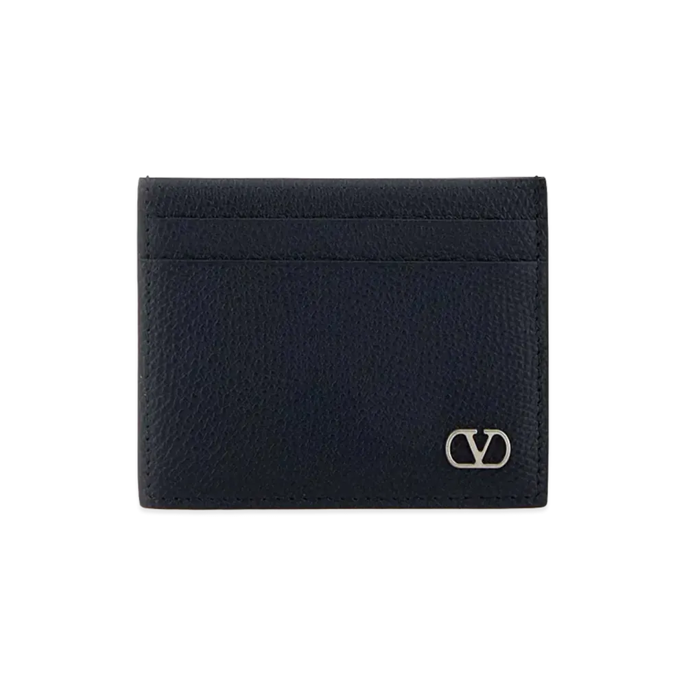 Valentino Leather Vlogo Signature Card Holder "Midnight Blue"
