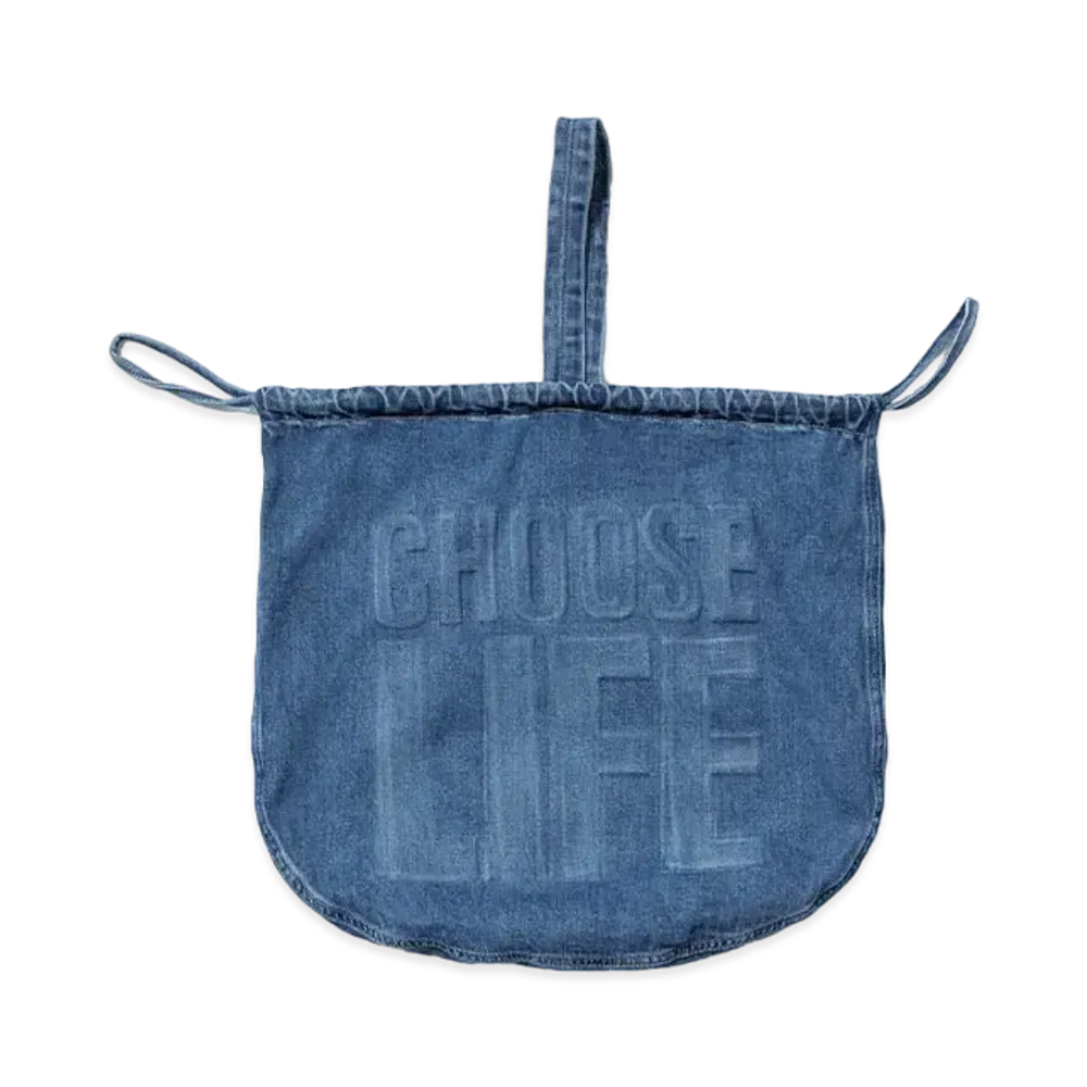 Sasquatchfabrix "Katharine Hamnett" Denim Helmet Bag Choose Life "Indigo Blue"