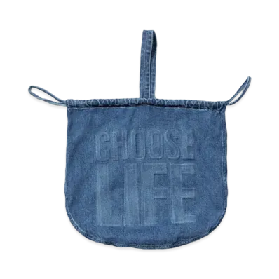 Sasquatchfabrix "Katharine Hamnett" Denim Helmet Bag Choose Life "Indigo Blue"