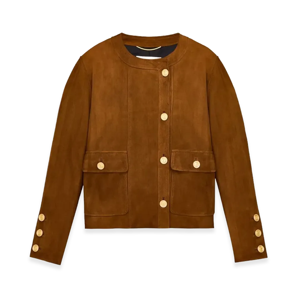 Saint Laurent Women's Short Lamb Suede Jacket "Brown"