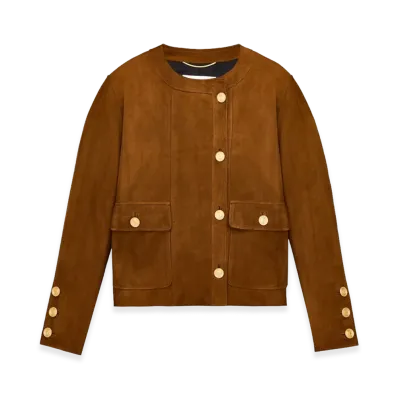 Saint Laurent Women's Short Lamb Suede Jacket "Brown"