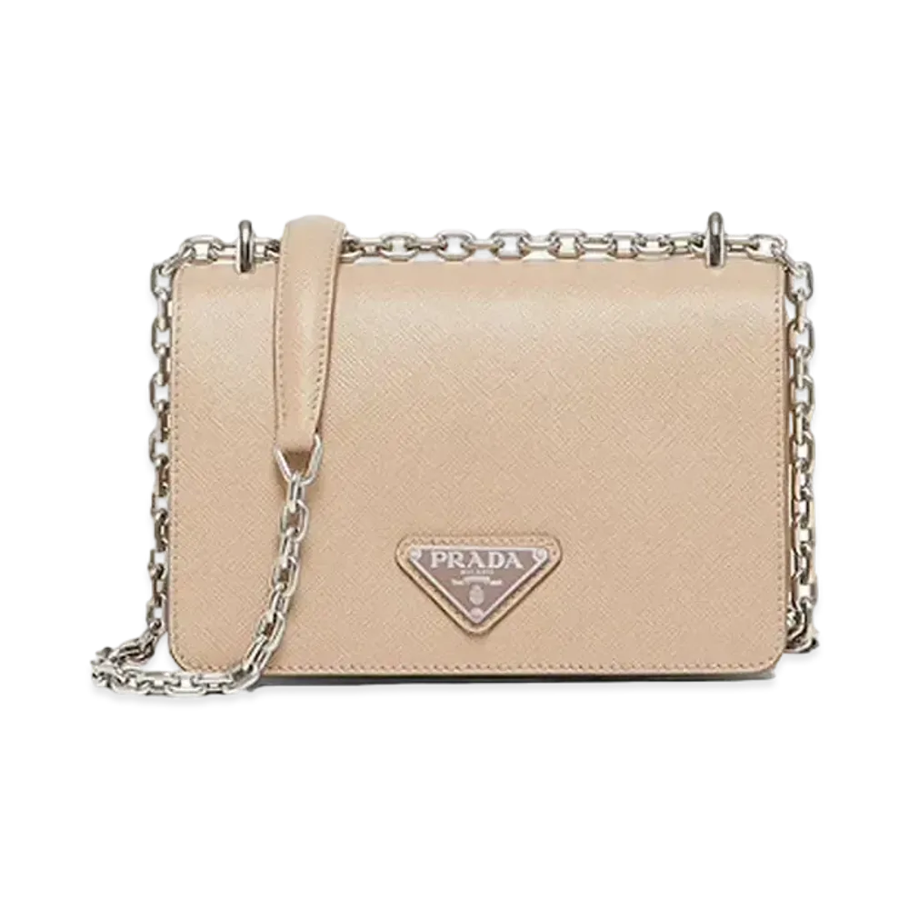 PRADA Nylon & Saffiano Leather Shoulder Bag "Beige Pink"