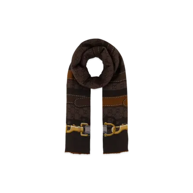 GUCCI Women's GG Jacquard Wool Scarf "Brown"