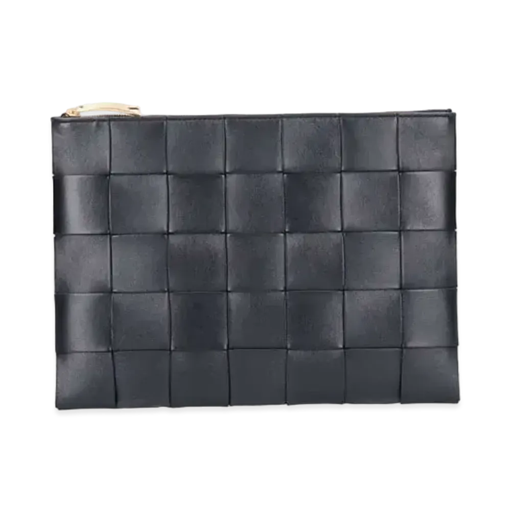 Bottega Veneta Casette Maxi Intrecciato Lambskin Calfskin Clutch Bag "Black"