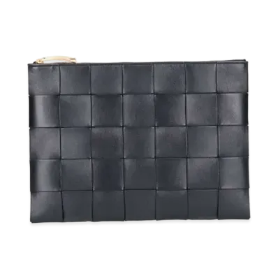 Bottega Veneta Casette Maxi Intrecciato Lambskin Calfskin Clutch Bag "Black"