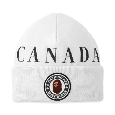 A BATHING APE CANADA GOOSE KNIT CAP FOR BAPE® x CONCEPTS "White"