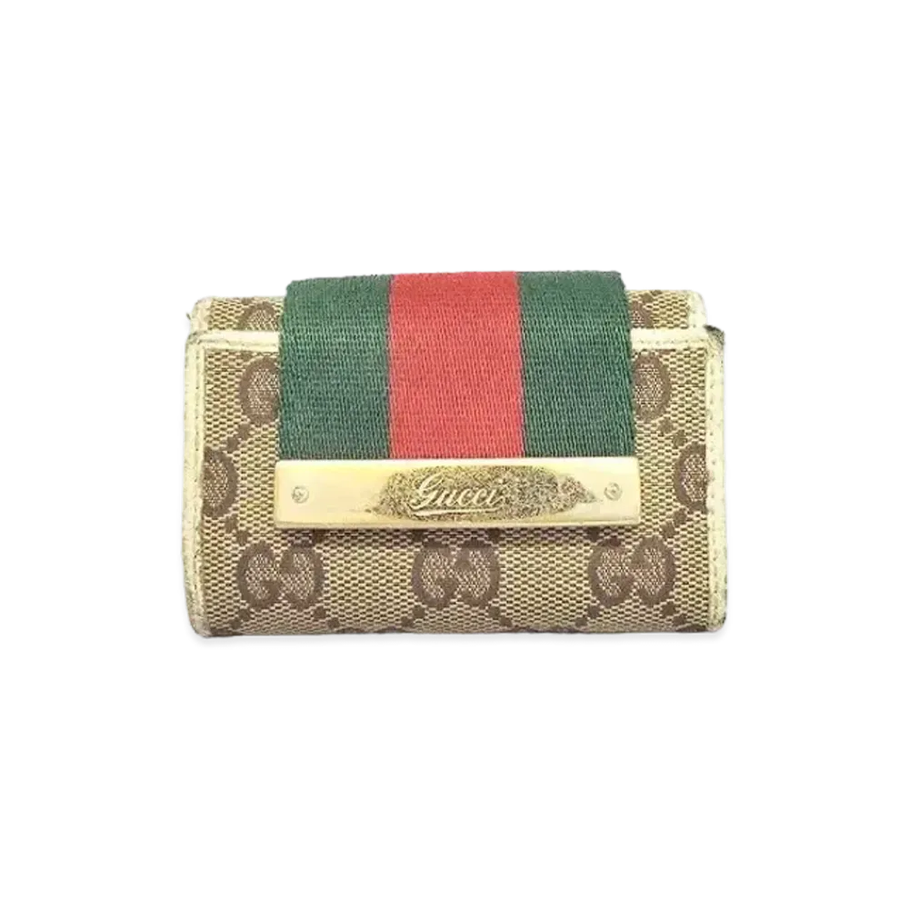 GUCCI Strap 6 Key Case Sherry Line GG Canvas "White"