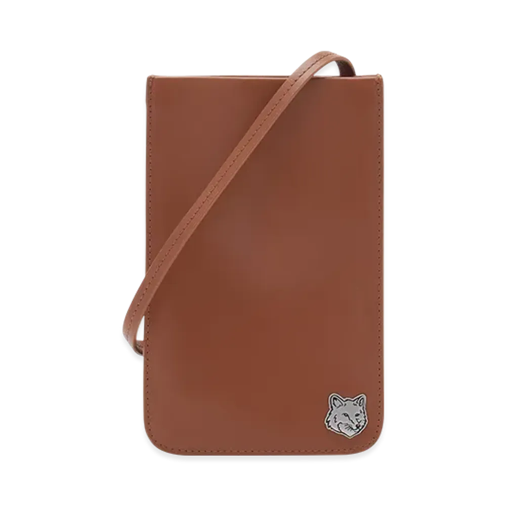 Maison Kitsune Fox Head Neck Pouch "Dark Brown"