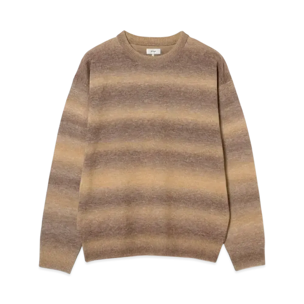 BEAMS Fade Border Crew Neck Knit "Khaki"