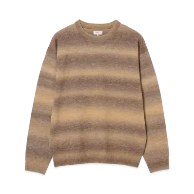 BEAMS Fade Border Crew Neck Knit "Khaki"