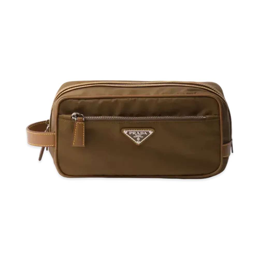 PRADA Re-Nylon and Leather Pouch "Brown"