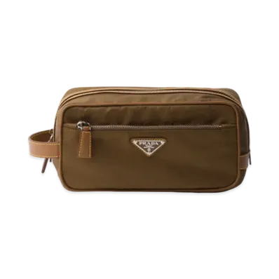 PRADA Re-Nylon and Leather Pouch "Brown"