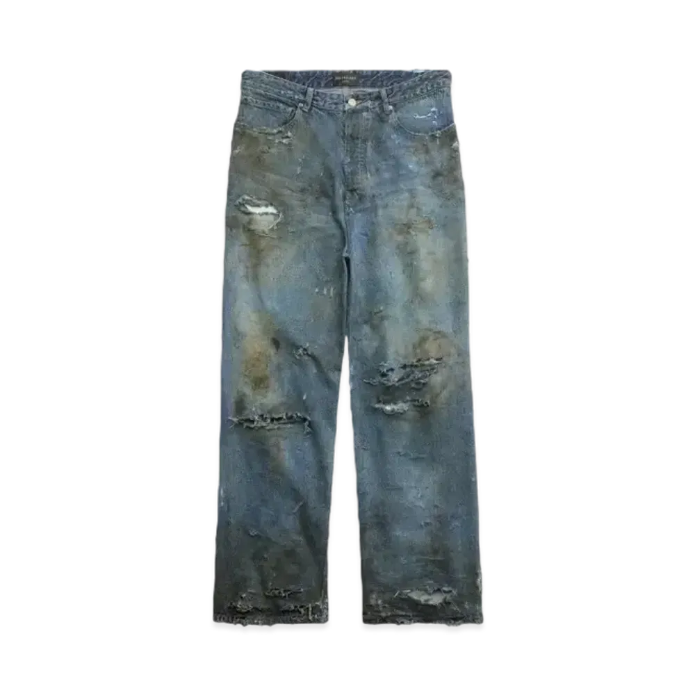 BALENCIAGA Super Destroyed Baggy Pants "Light Blue"