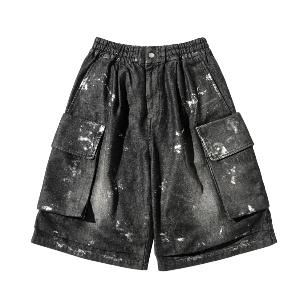 CLESSTE Silver Print Vintage Wash Selvedge Denim City Military Half Pants "Black"