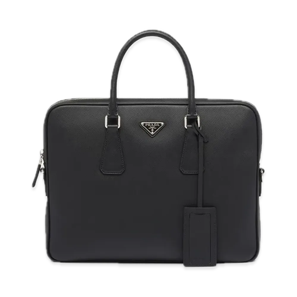 PRADA Saffiano Leather Briefcase "Black"