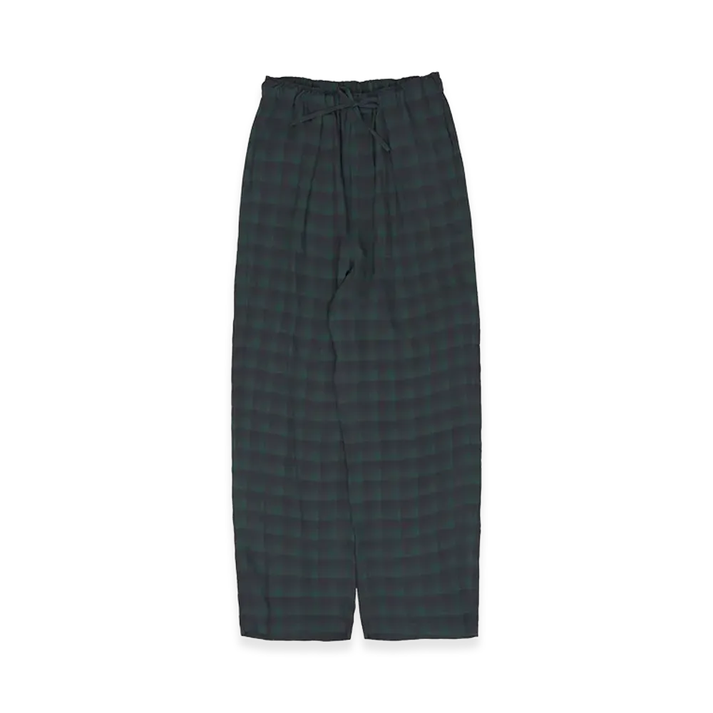 YOKE Rayon Acetate Jacqard Plaid 1Pleated Easy Pants "Green"