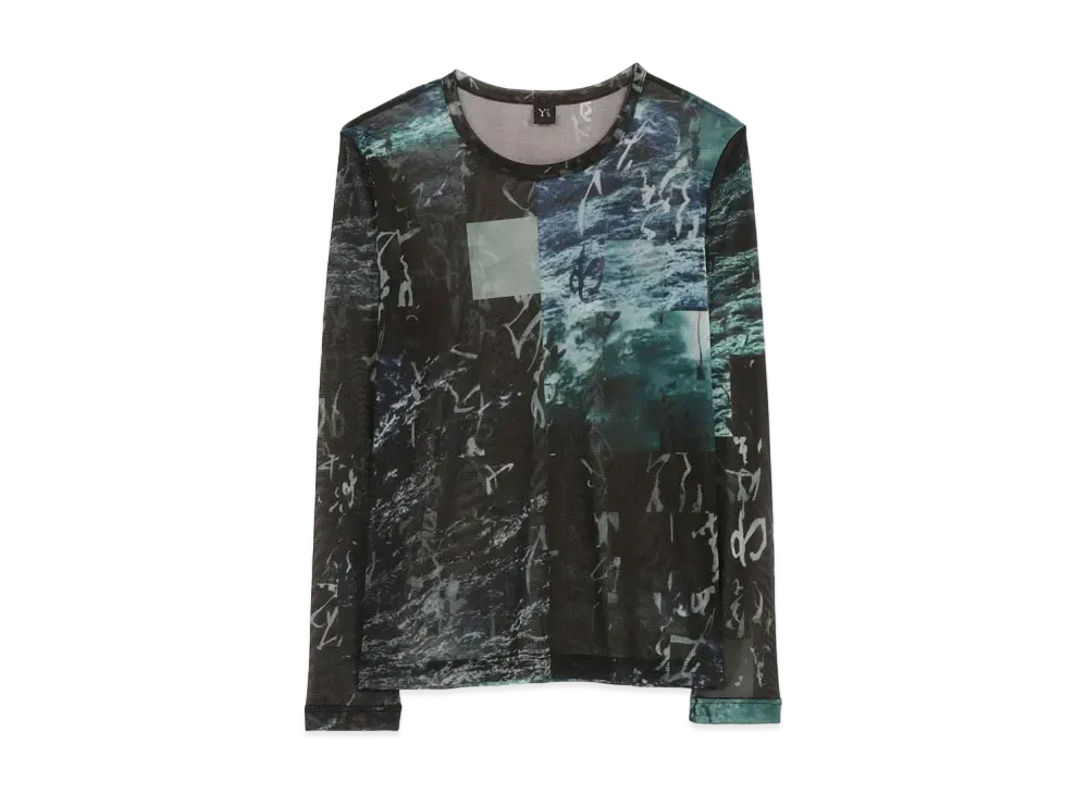 Yohji Yamamoto Y's Pe TULLE CALLIGRAPHY TOTAL PATTERN LONG SLEEVE "Black"