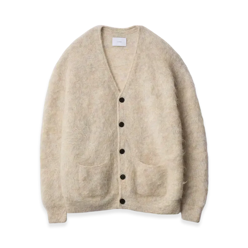 ssstein Kid Mohair Knit V Neck Cardigan "Mix White"