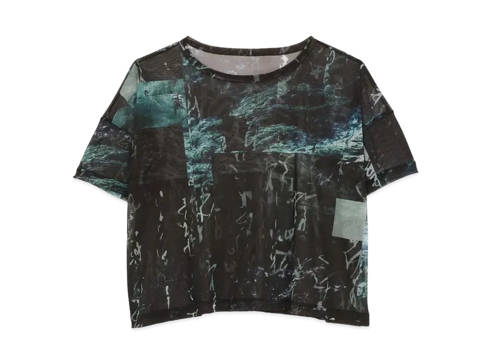 Yohji Yamamoto Y's Pe TULLE CALLIGRAPHY TOTAL PATTERN SHORT SLEEVE "Black"