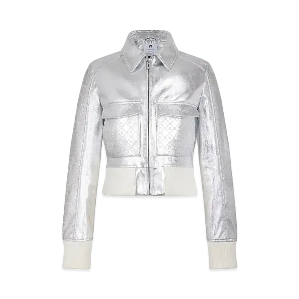 Marine Serre Laminated Leather Boxy Jacket "Silver"