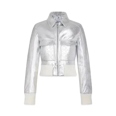 Marine Serre Laminated Leather Boxy Jacket "Silver"
