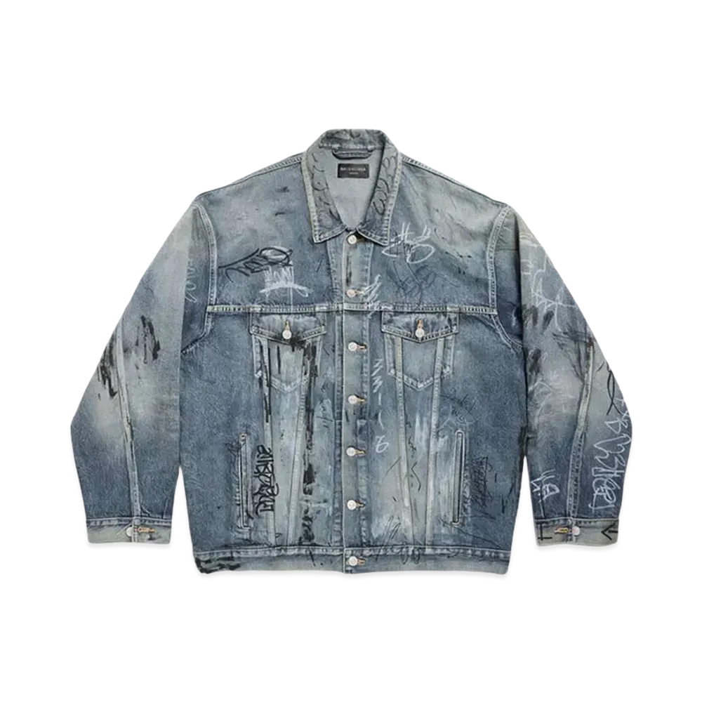 BALENCIAGA Women's Graffiti Oversized Jacket "Light Blue"